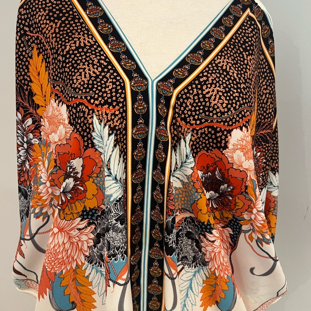 Rose & Olive Floral Tunic Top - Cream and Orange - Picture 2 of 3